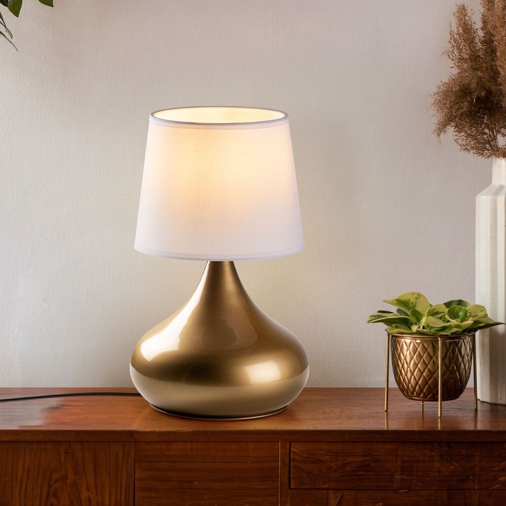 Opviq Stona lampa Bulbe-15467, Zlatno-bela