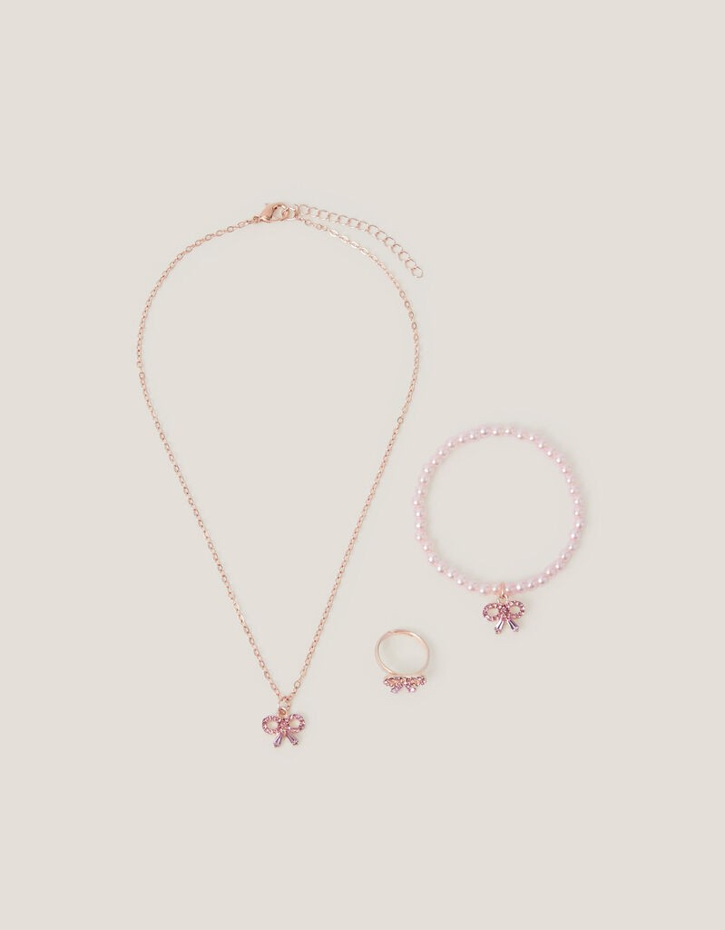 Monsoon Set ogrlica, narukvica i prsten za devojčice Bow, 3 komada, Rose gold