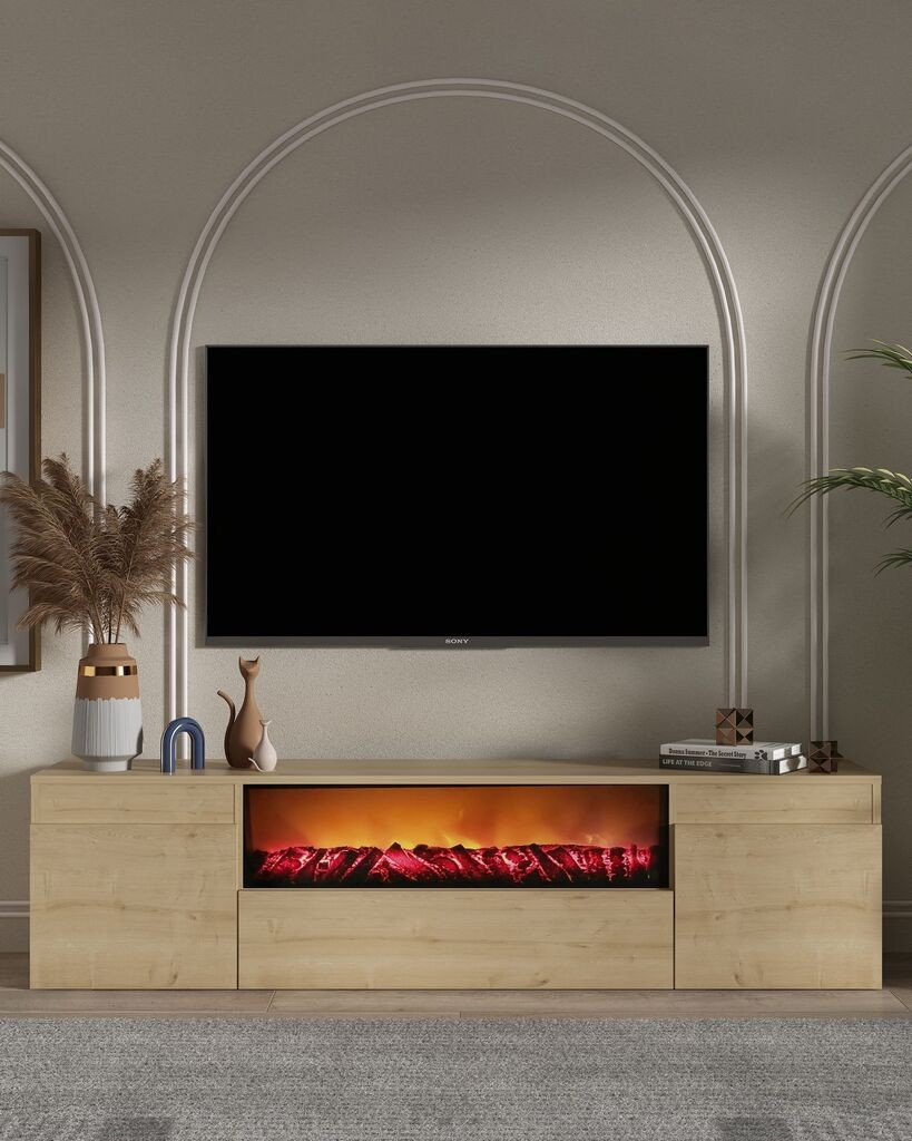 Hanah Home TV komoda Elodi Fireplace, Hrast