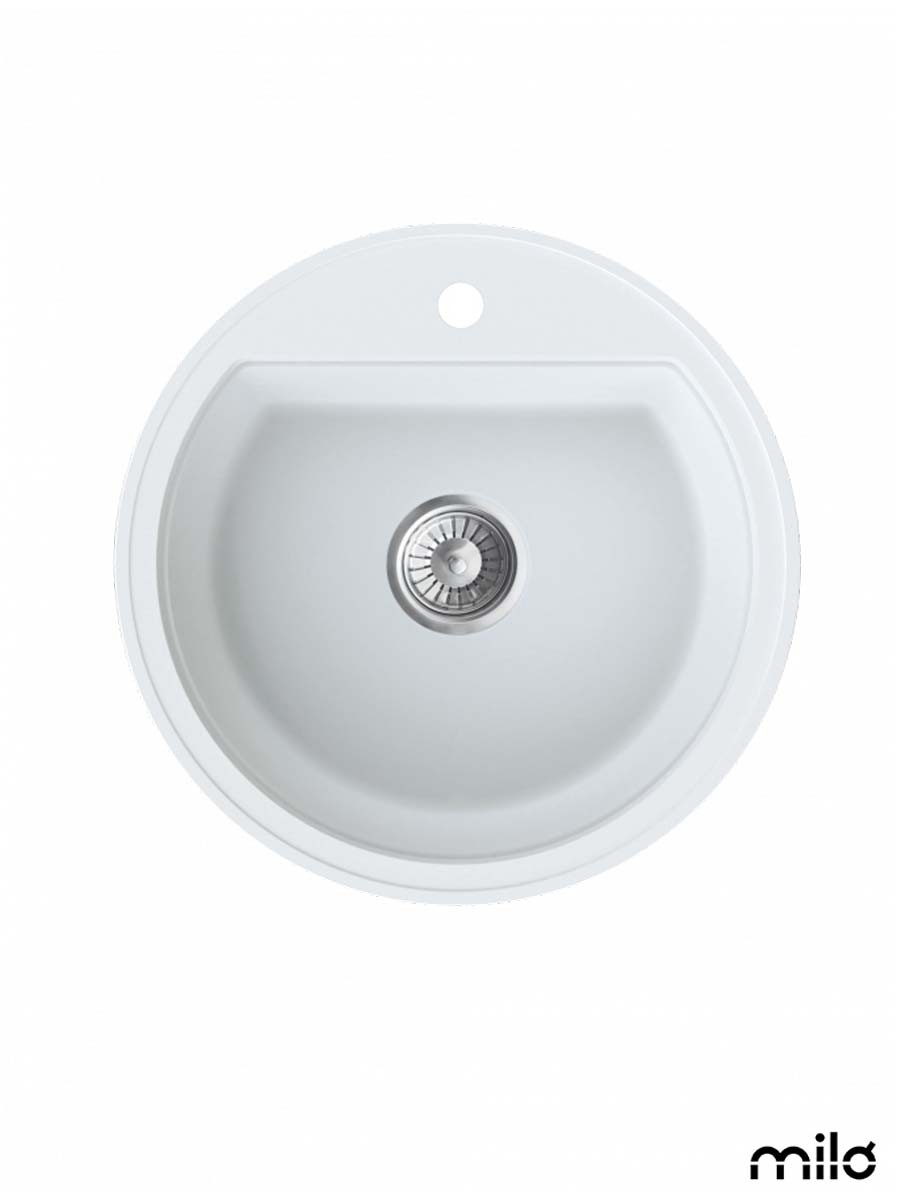 Milo Granitna sudopera Essence, ø90, Ø51cm, Magnesia white sifon