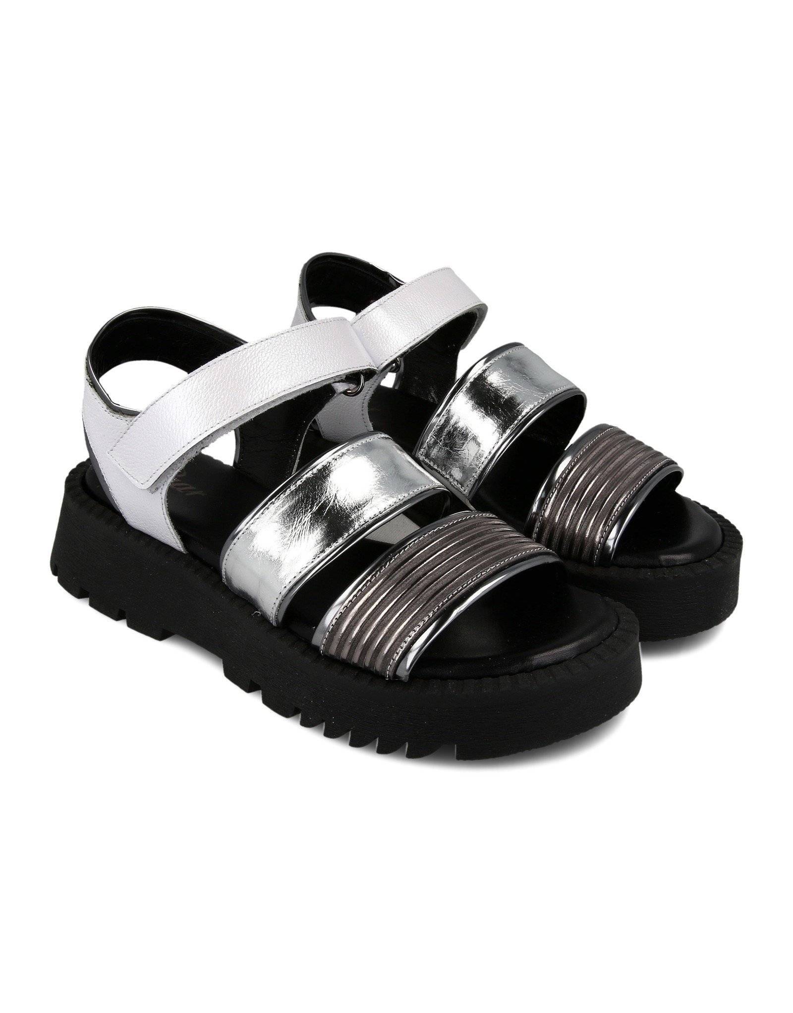 Paar Ženske kožne sandale 50611-56, Belo-srebrne boje