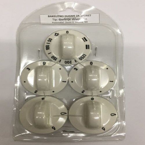 Set dugme šporeta bakelitno Gorenje struja+plin, 5 komada, Belo