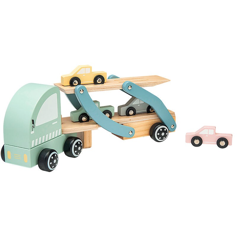 Phoohi Drveni set Kamion za prevoz sa autićima, 5 komada, Svetlozeleni