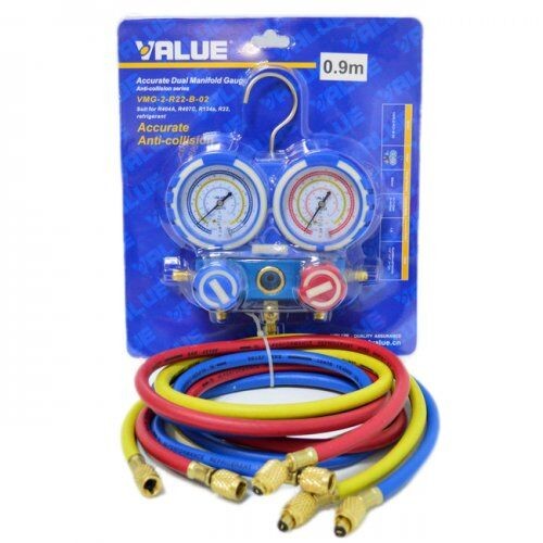 Value Set FR manometar 2/2, R-22 R-134A R-404A R-407C VMG-2-R22-B-02 F68 + set 3 creva x 120 cm