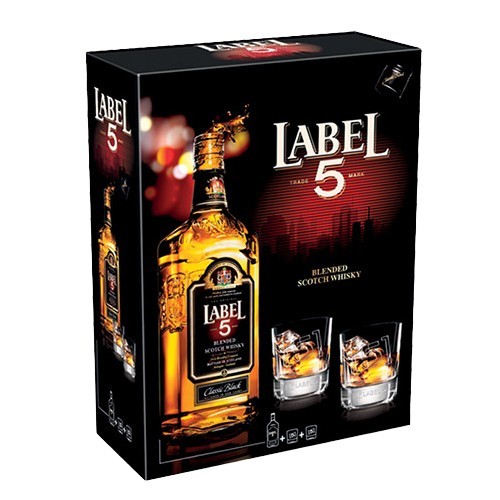 Label 5 Viski + 2 čaše, 0.7l