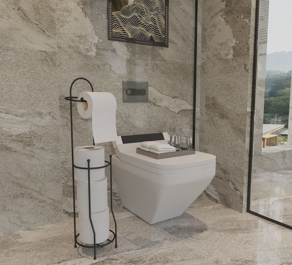 Hermia Držač za toalet papir, 100% metal, 15.5 x 15 x 66.5 cm, 2.5-5 mm debljina, Crni