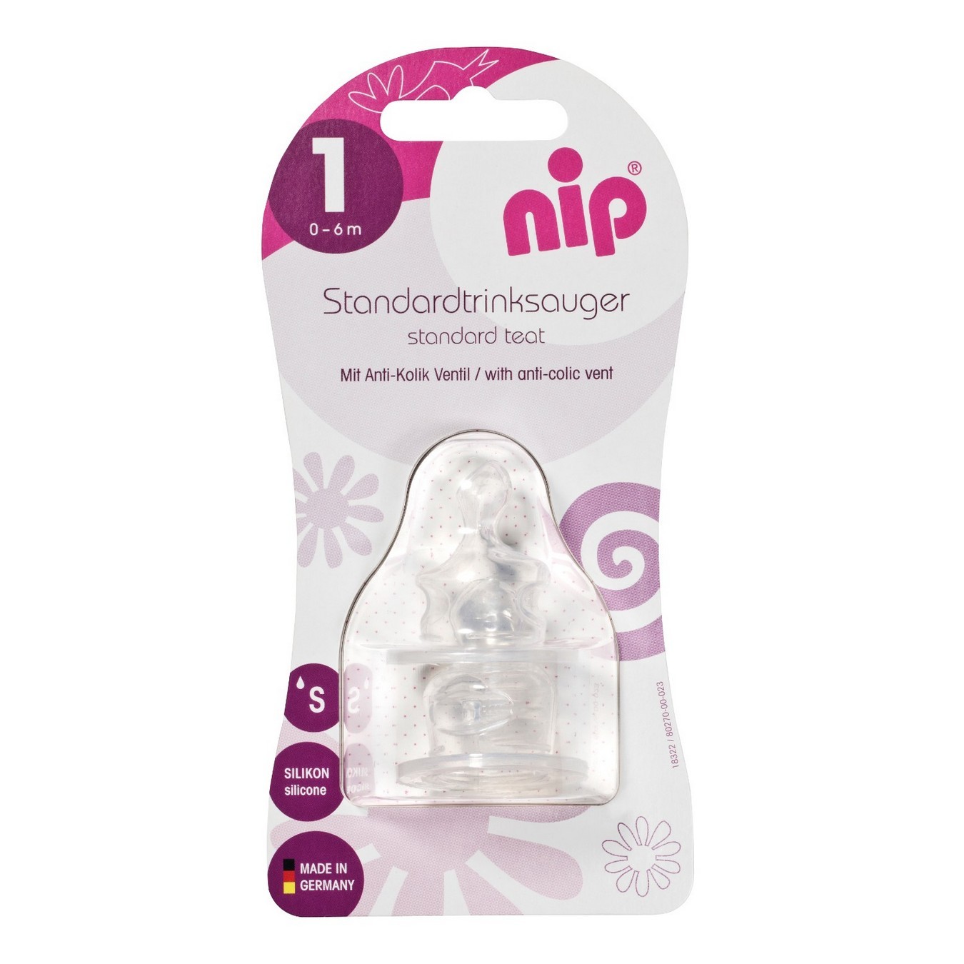 NIP Silikonska cucla sa ventilom protiv grčeva, 0-6m,  2komada