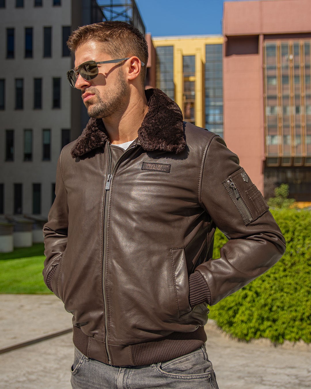 MARIO ZENETTI Muška kožna jakna Francesco, Braon