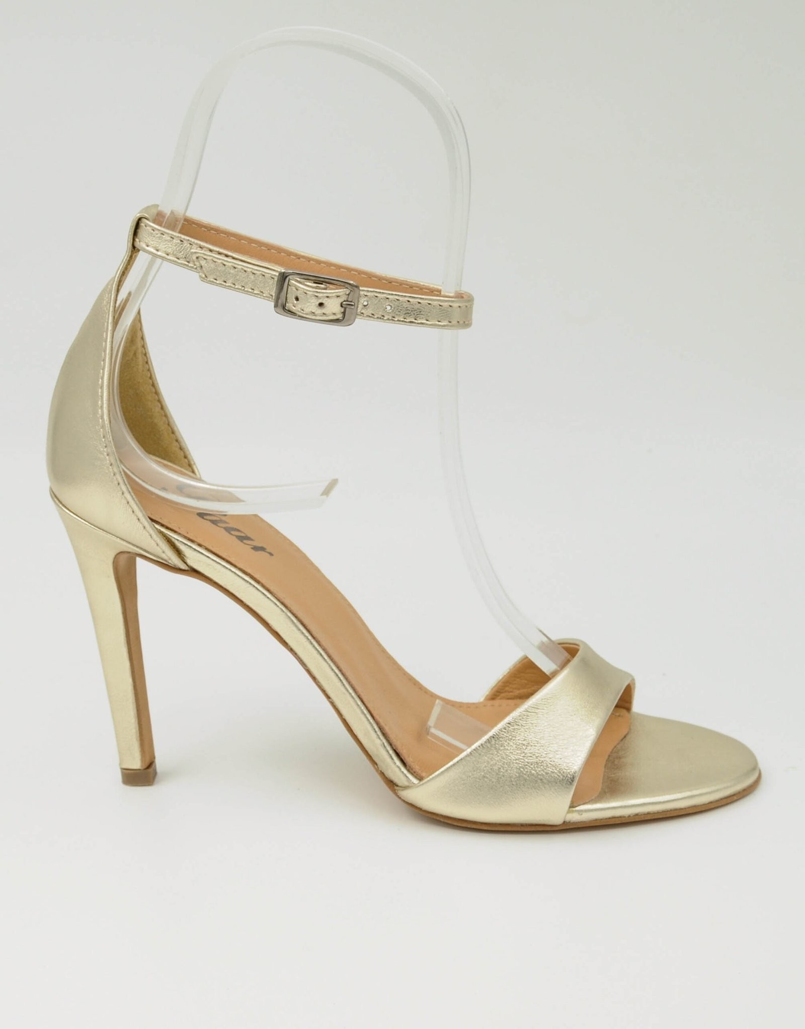 Paar Ženske kožne sandale na štiklu 19521-12, Zlatne boje