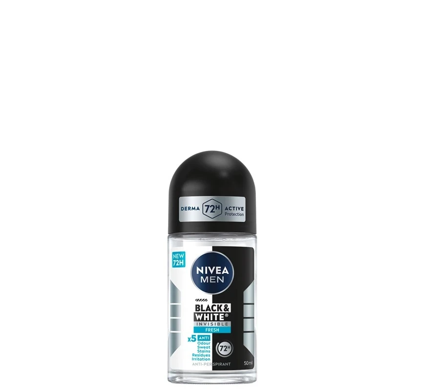 Nivea Muški Roll-on dezodorans Black & White Invisible Fresh 85970, 50ml