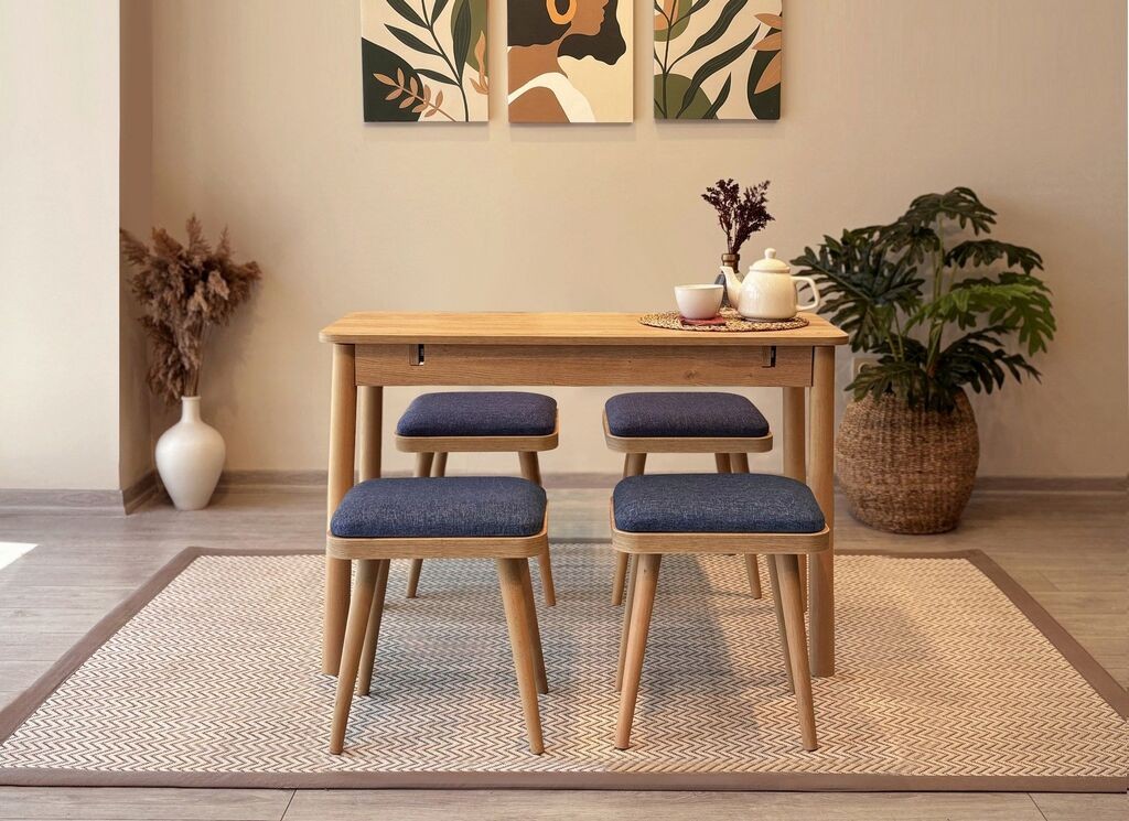 Hanah Home Set Trpezarijski sto i 4 trpezarijske stolice Vina Mini 05 1048, Teget