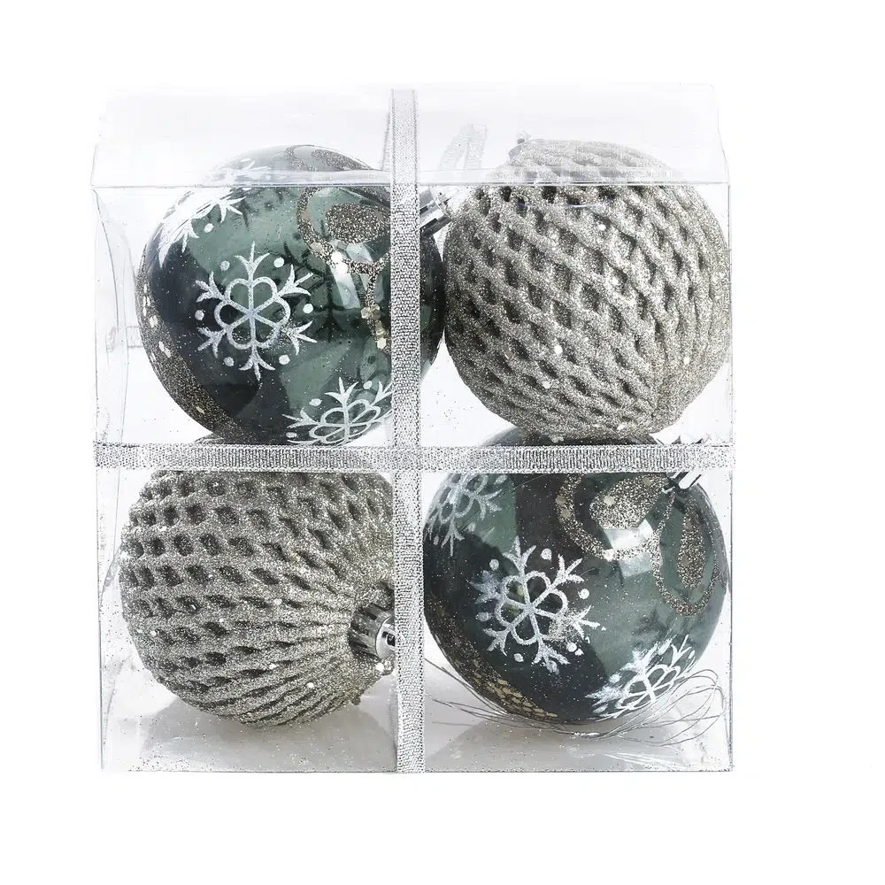 Festa Set ukrasa za jelku Icy special, 8 cm, 4 komada, Srebrno-sive boje