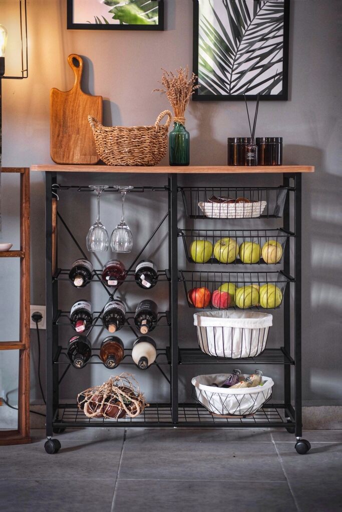 Hanah Home Polica za vino i dodatke Laney, 32x90x86 cm, Boje hrasta