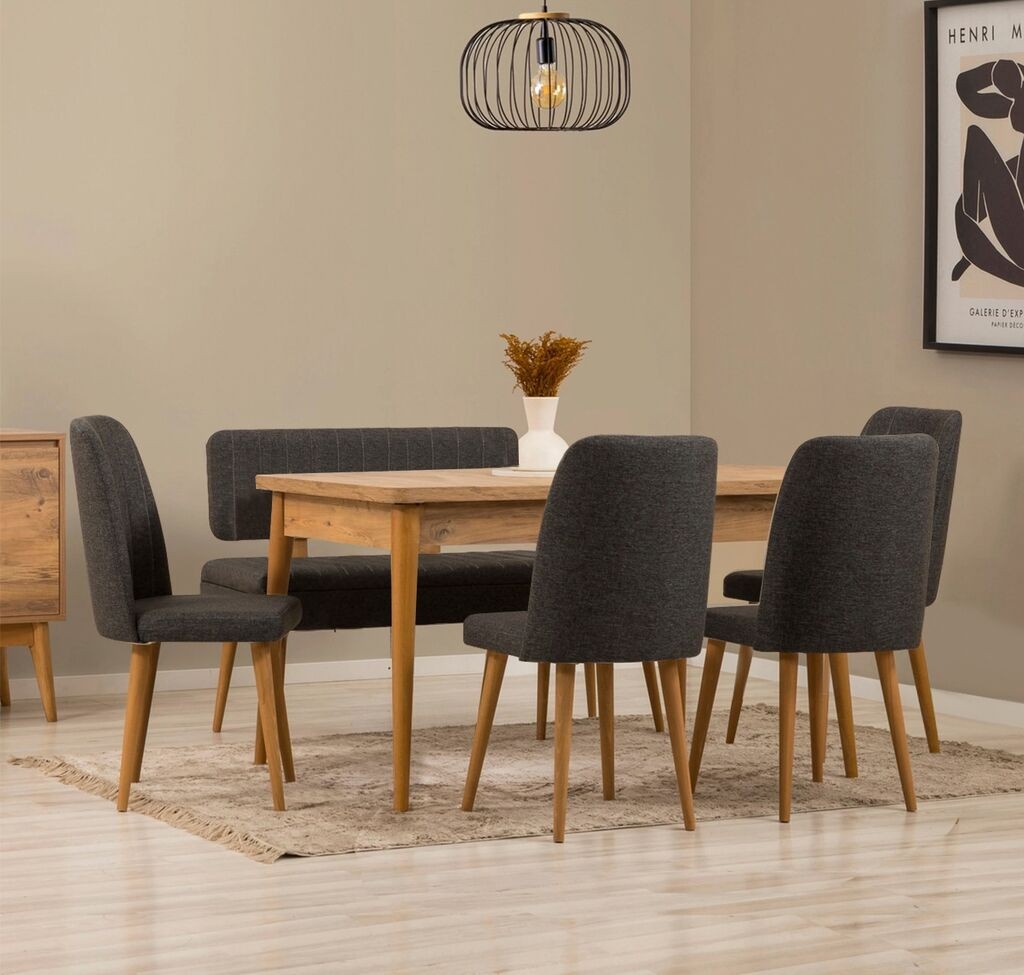 Hanah Home Set trpezarijski sto i stolice Vina, Tamnosiva