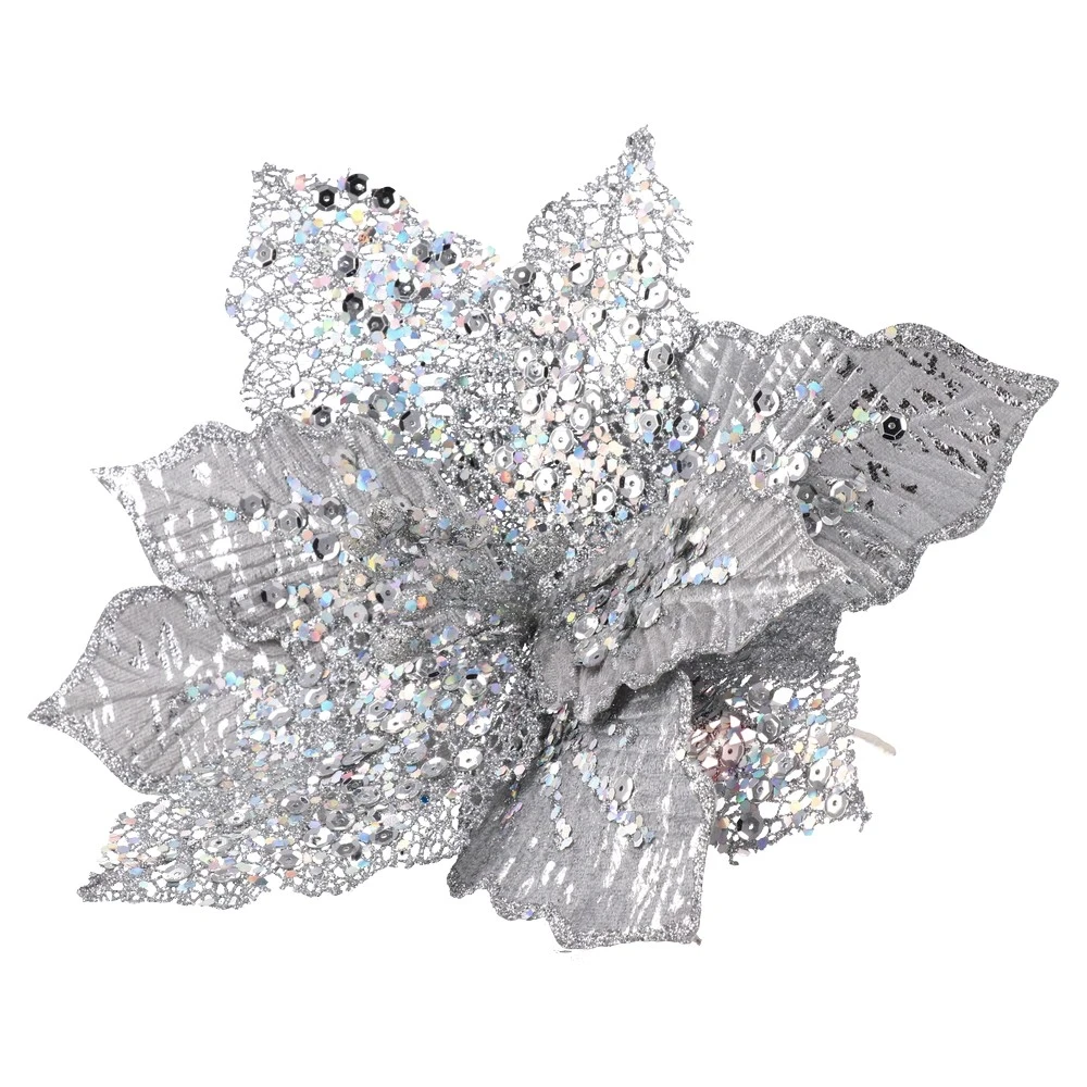 Festa Novogodišnja dekoracija Cvet Blossom, 24 cm, Srebrni