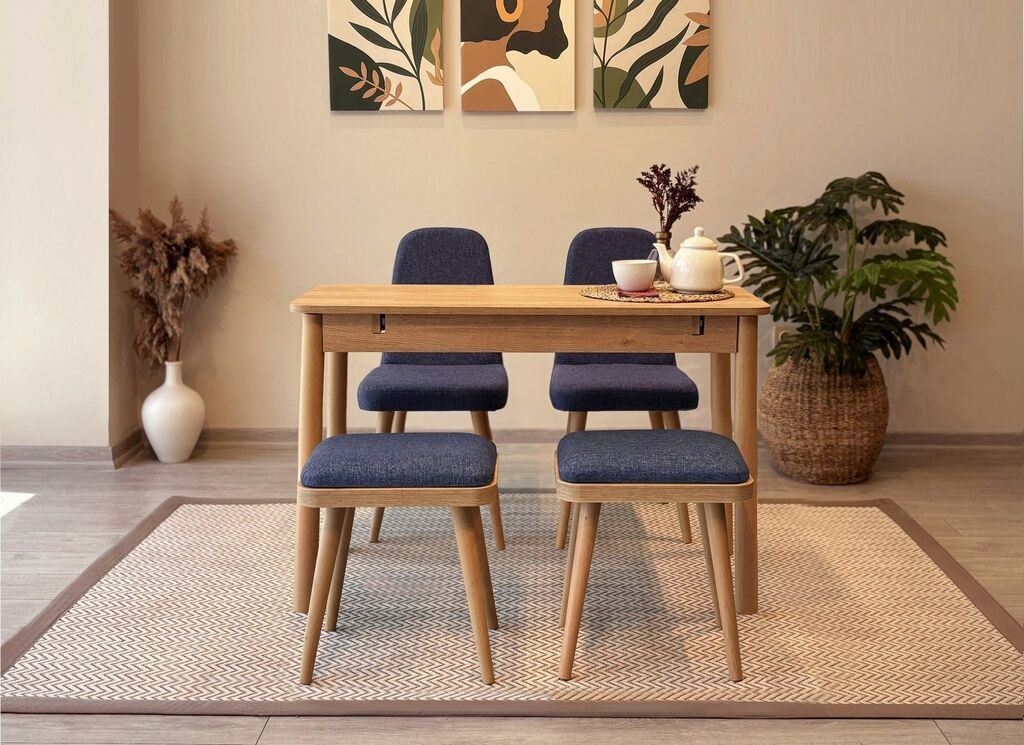 Hanah Home Set Trpezarijski sto i 4 trpezarijske stolice Vina Mini 02 1048, Teget