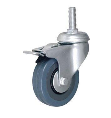 Poljobit Točak sa kočnicom na šrafu, Gumeni, Okretan, 75 mm, Sivi