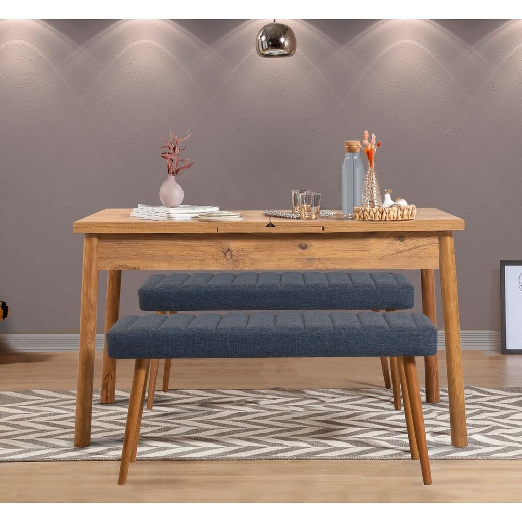 Hanah Home Set Trpezarijski sto i 2 klupe Santiago 1048, Tamnosivi