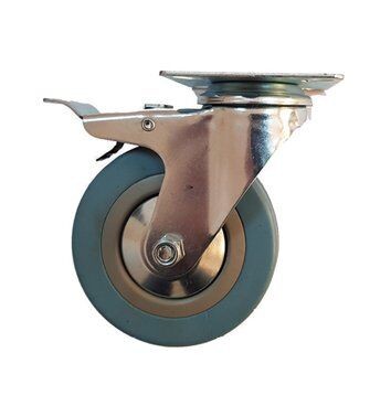 Poljobit Točak sa kočnicom na pločici, Gumeni, Okretan, 65 mm, Sivi