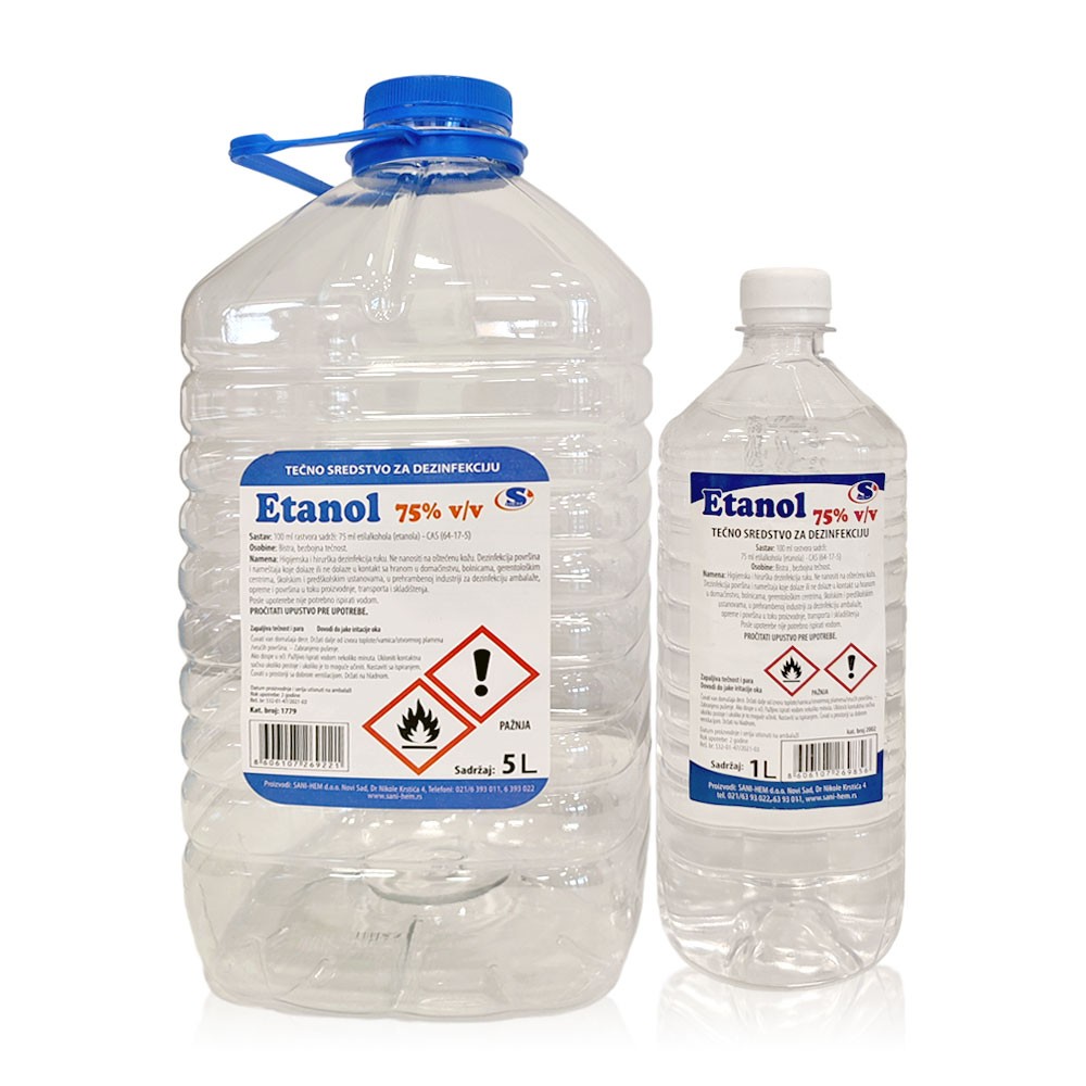 SANI-HEM Sredstvo za dezinfekciju Etanol 75% - Etil alkohol, 5l