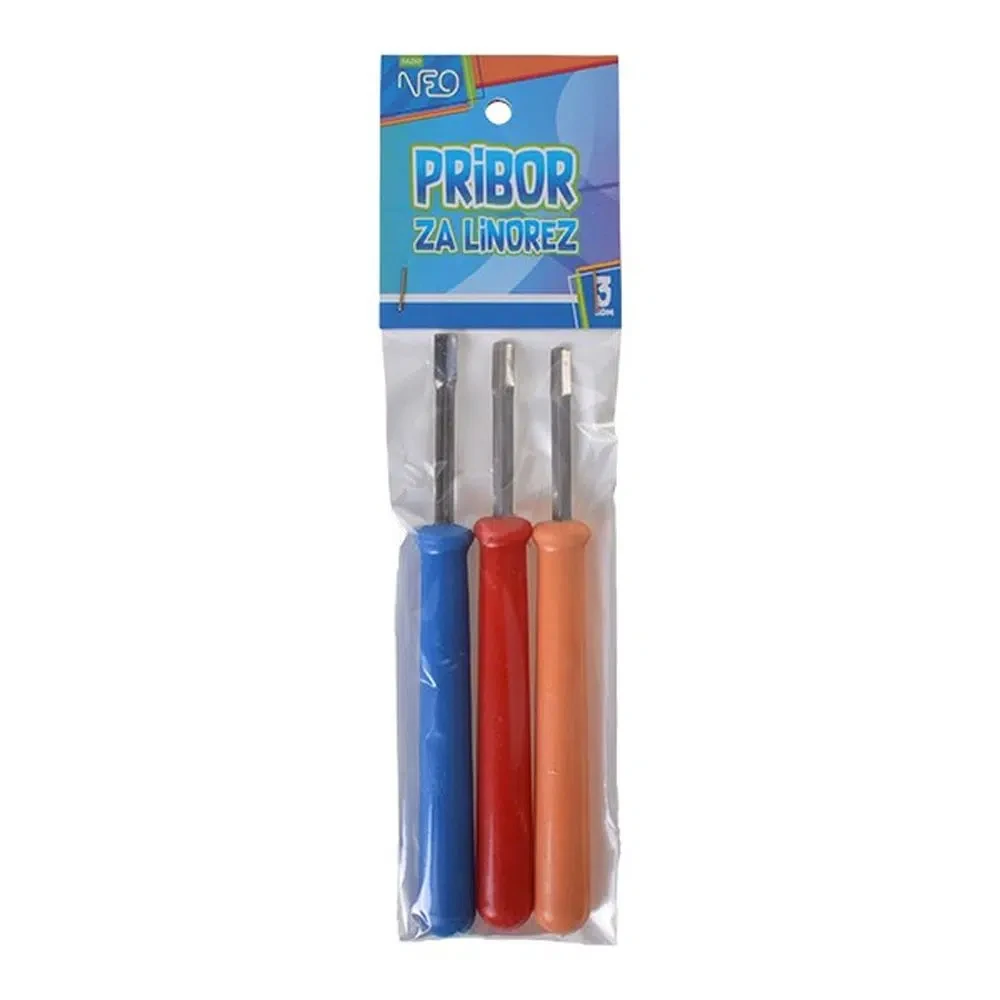 Sazio Pribor za linorez, 3 komada, Šareni