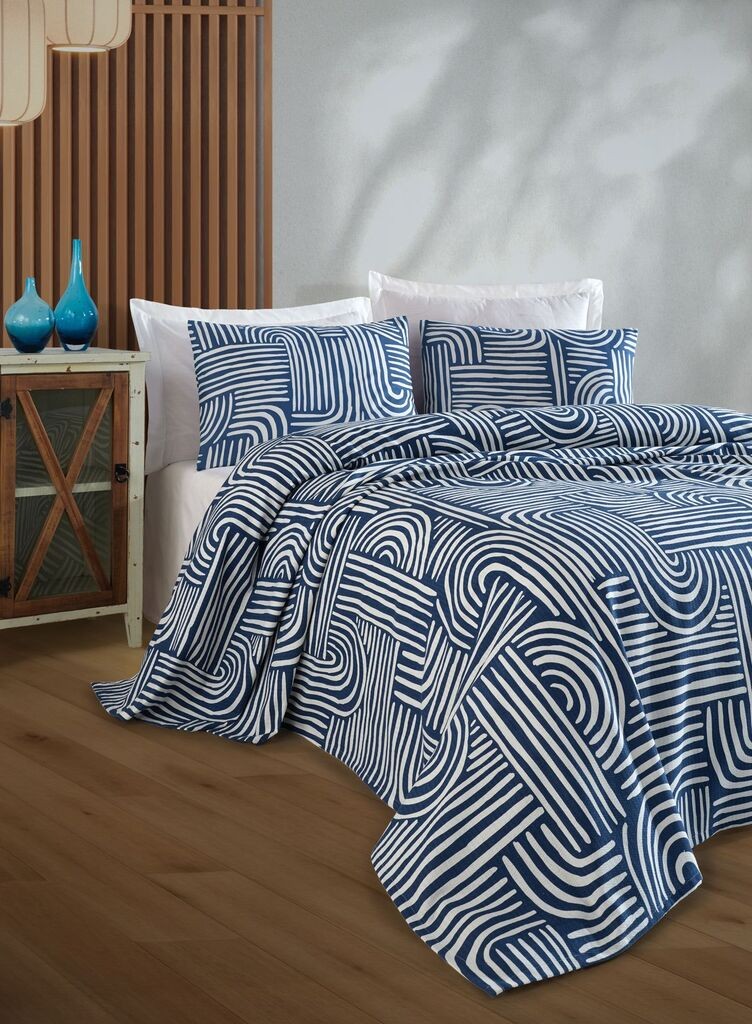 L'essentiel Maison Single prekrivač Line Art, 160x235 cm, Plavi