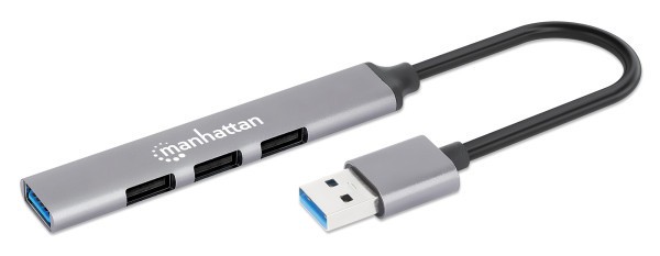 MANHATTAN USB HUB 168427, 4 porta, 3 x USB 2.0 480 Mbps, 1 x USB 3.0 5 Gbps, Sivi