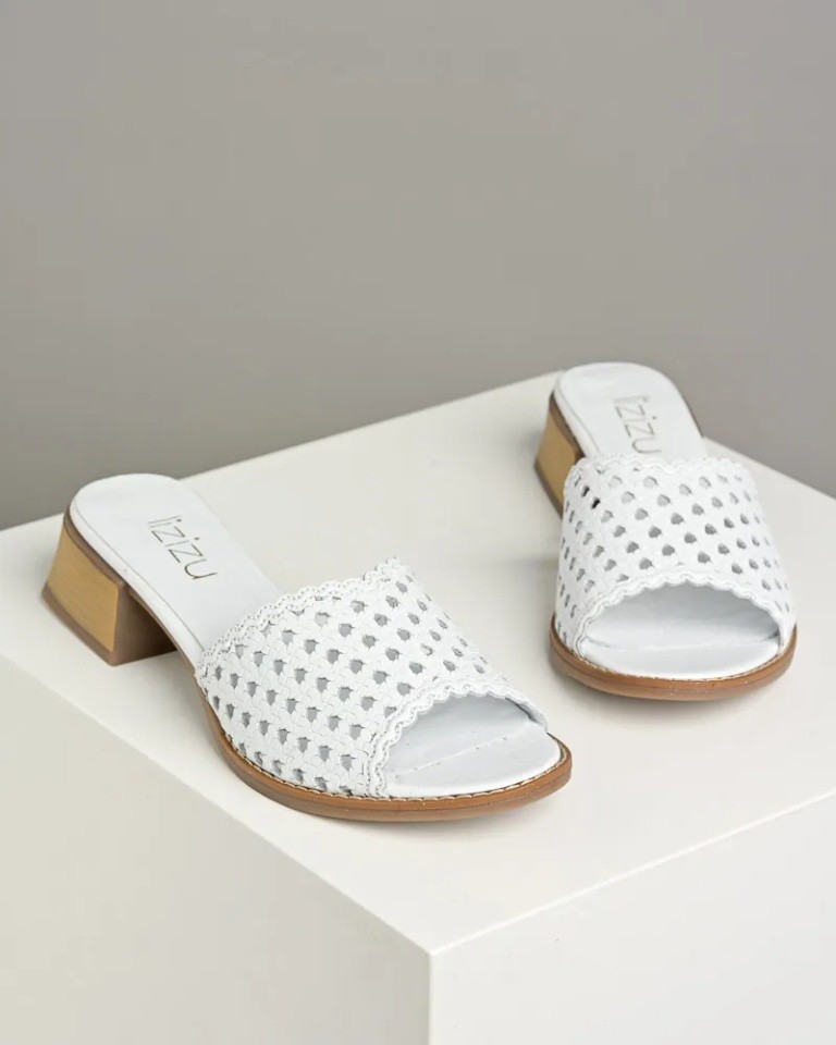 Lizizu Ženske kožne papuče 0076, Bele