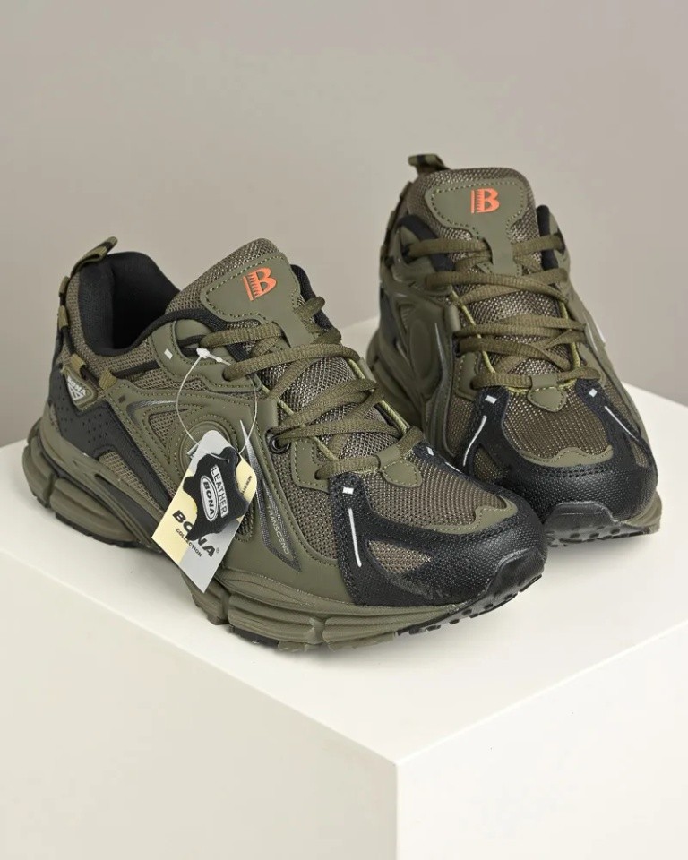 Bona Muške kožne patike 37806B, Maslinaste