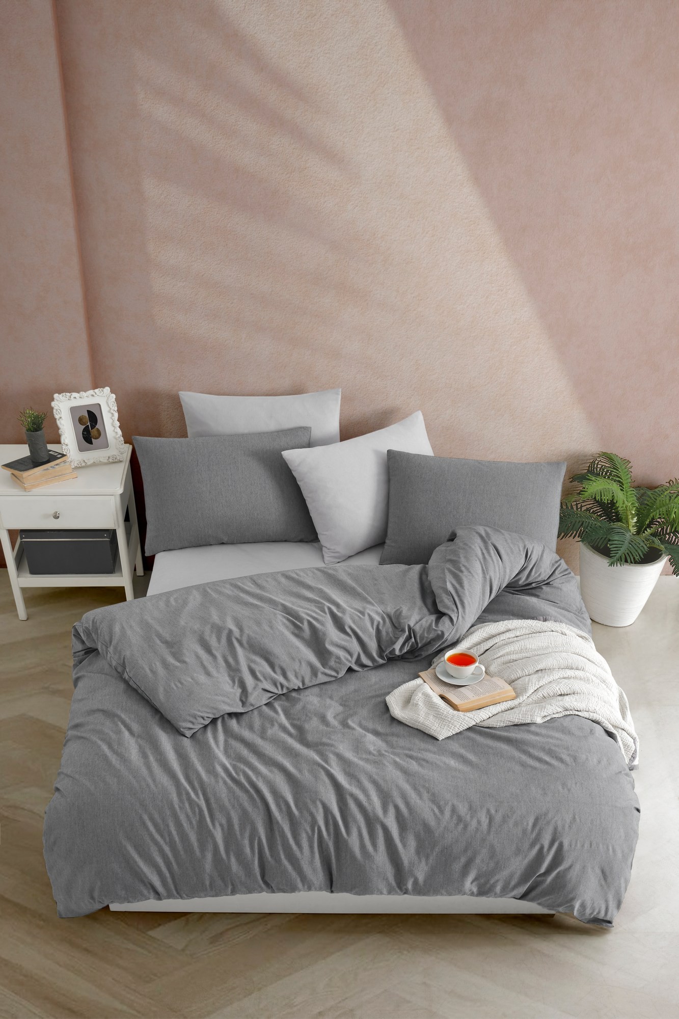 L'essentiel Maison Komplet posteljine Yarn Dyed, 160x220cm,100x200cm, Siva