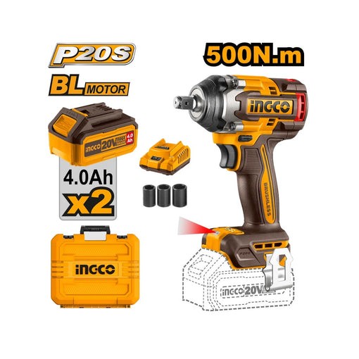 Ingco Aku udarni odvijač CIWLI2050, 1/2", 500nm. Žuto-crna