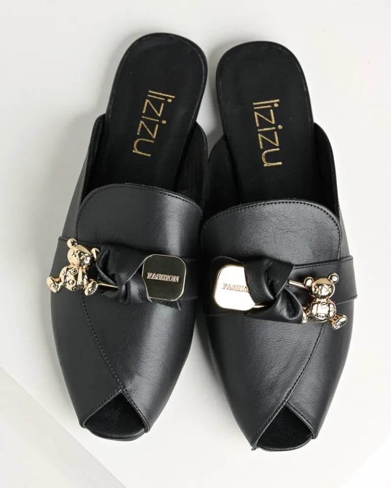 Lizizu Ženske kožne papuče 19207, Crne