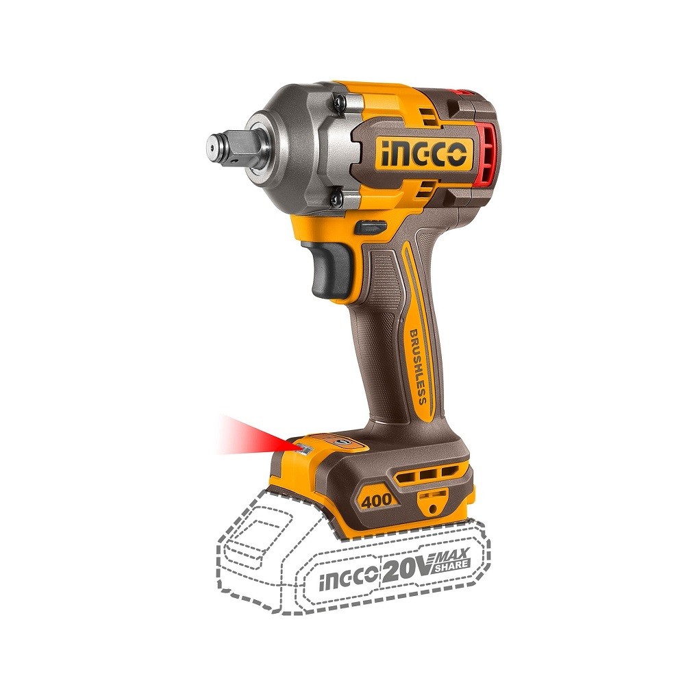 Ingco Aku udarni odvijač CIWLI20401, 1/2″, 400Nm, Crno-žuti