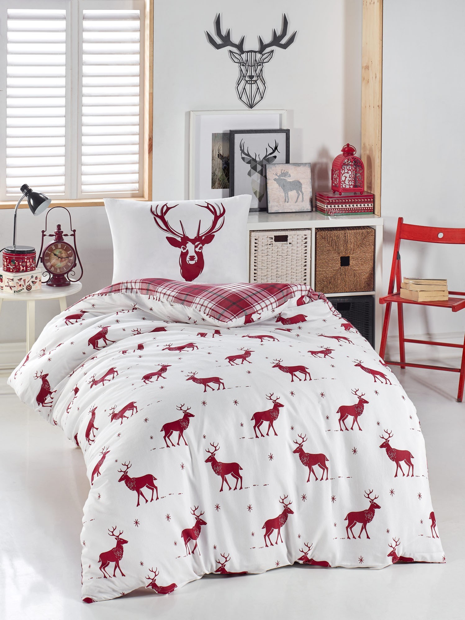 L'essentiel Maison Set Single posteljine Geyik, 140x200cm, Crveni