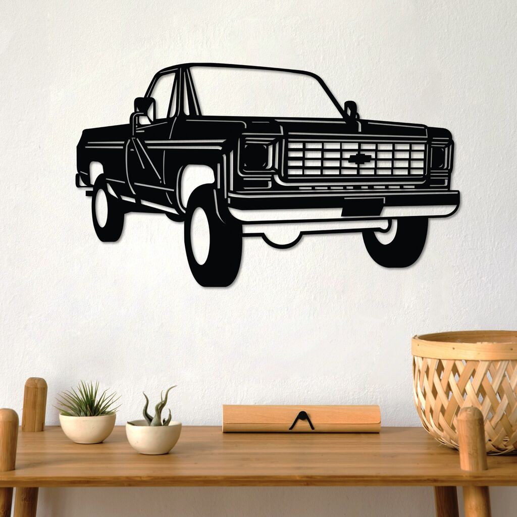 Wallity Zidna dekoracija Chevy K20 Pickup Truck (1976), 60 x 35 cm,  Crna