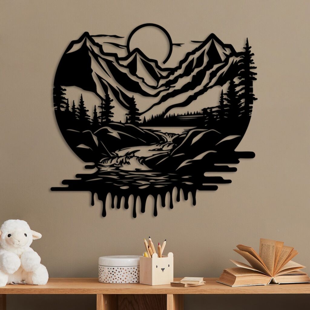 Wallity Zidna dekoracija Montain River, 51 x 54 cm,  Crna