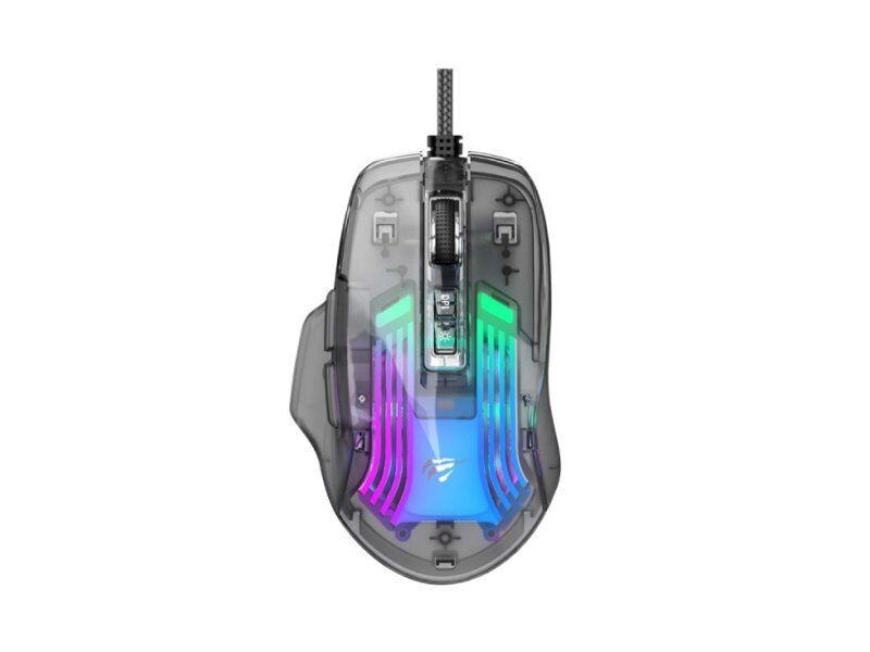 Havit Gaming miš MS1011SE, USB, RGB, Transparent crni