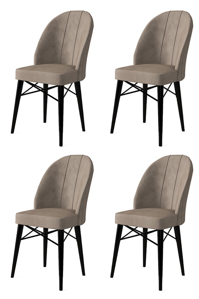 Hanah Home Set 4 trpezarijske stolice Ritim Kapućino-Crni