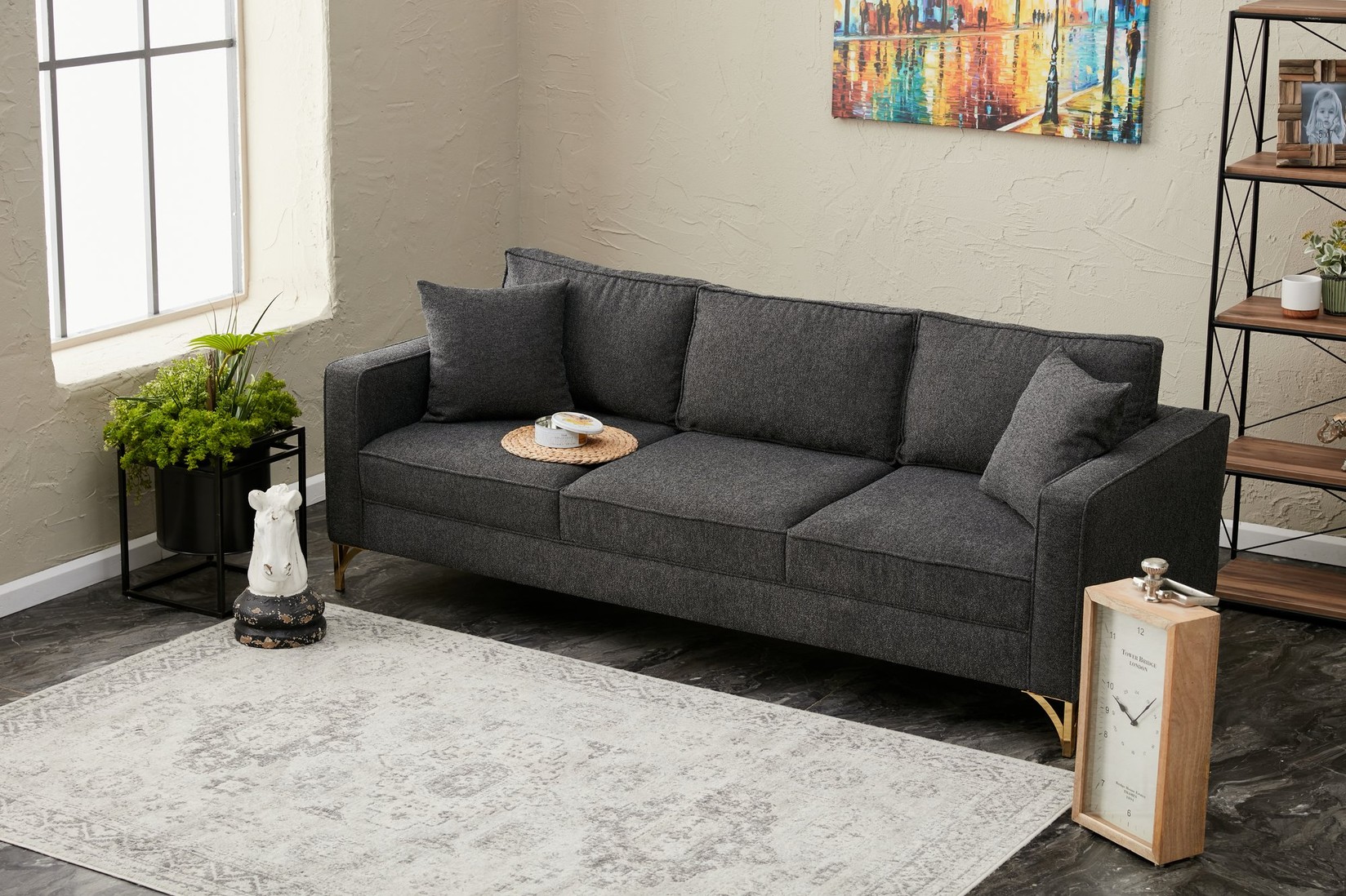 Atelier del Sofa Trosed Berlin 220x83x91cm Antracit-Zlatni