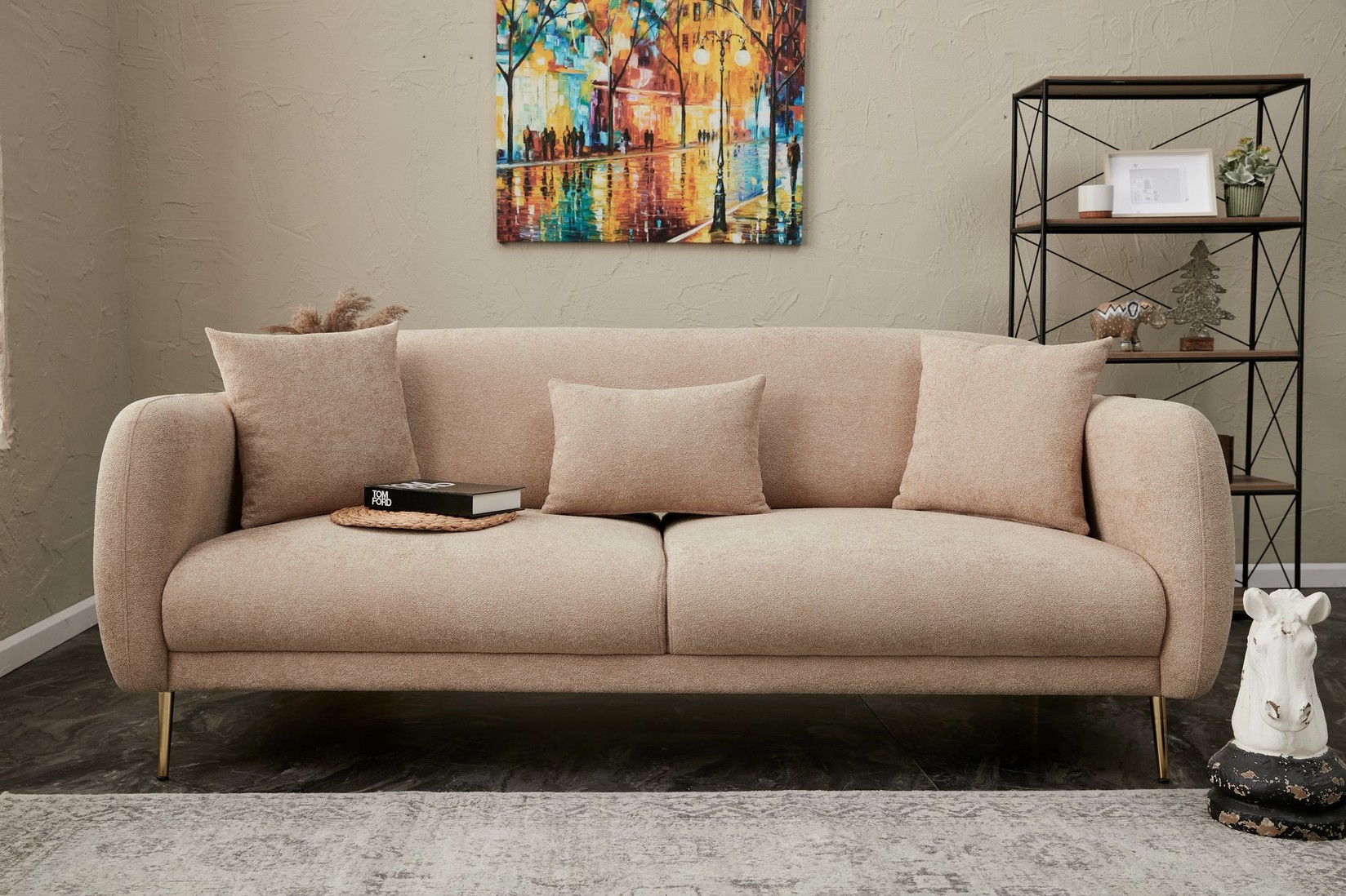 Atelier del Sofa Trosed na razvlačenje Simena 210x80x95cm Bež-Zlatni
