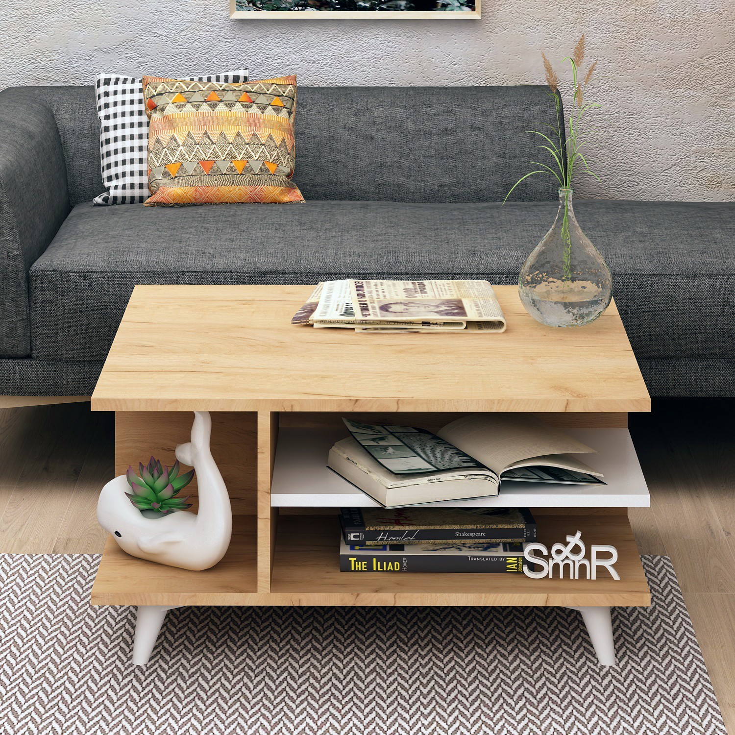 Hanah Home Klub sto Skull 80x40x80cm Hrast-Beli