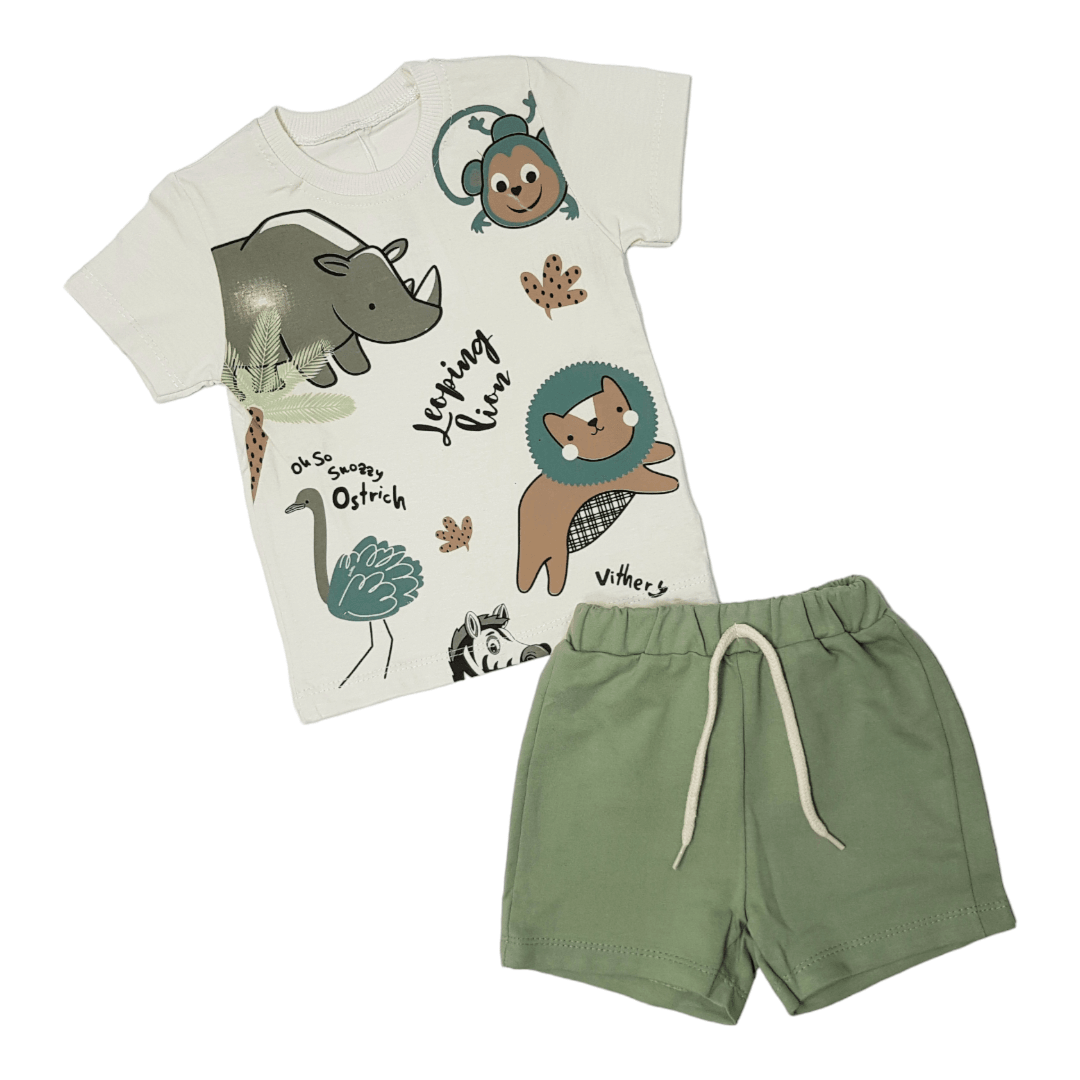 HAJDI BABY Komplet za bebe, Majica i šorts, Maslinasto-beli