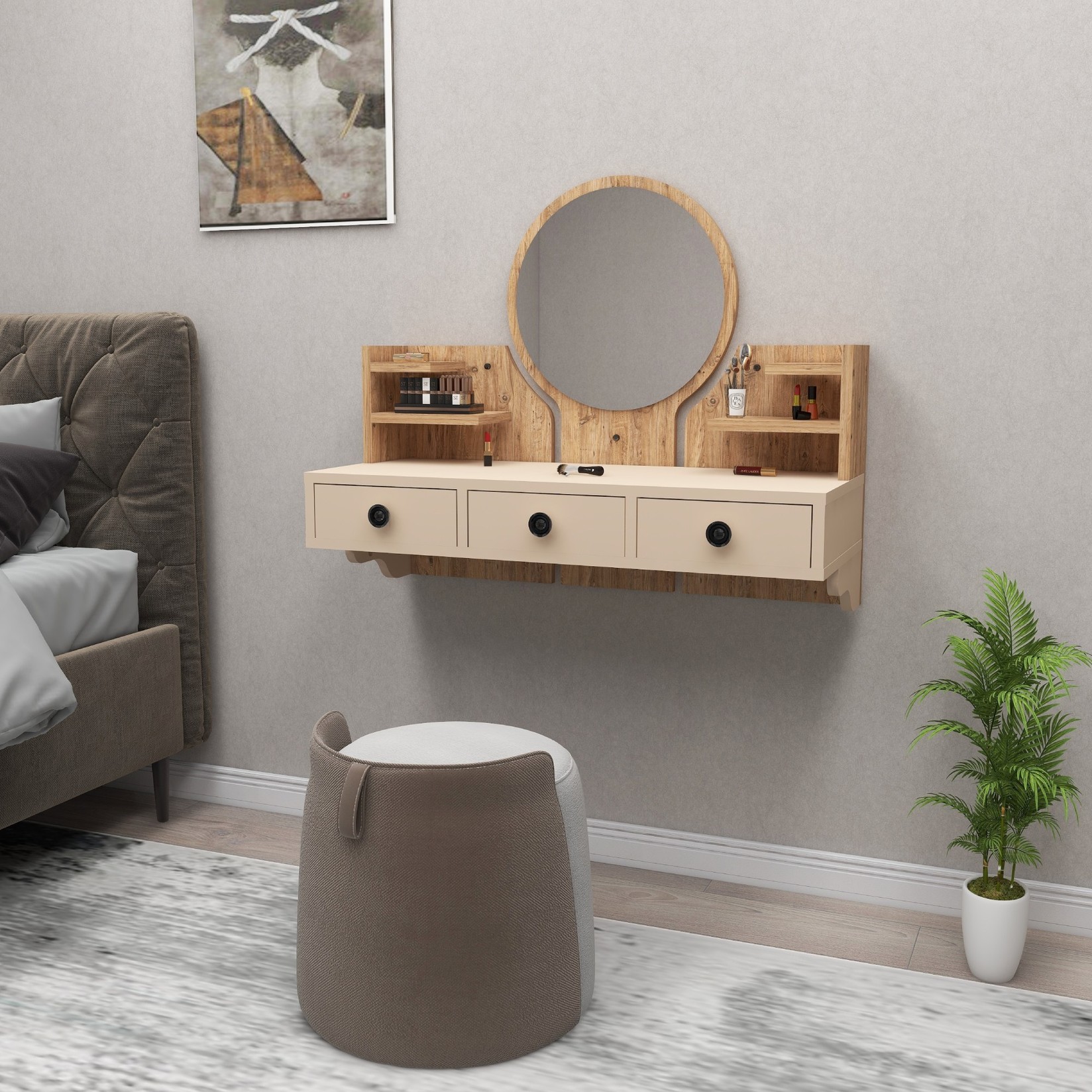 Hanah Home Sto za šminkanje 90x75x36,8cm Bež