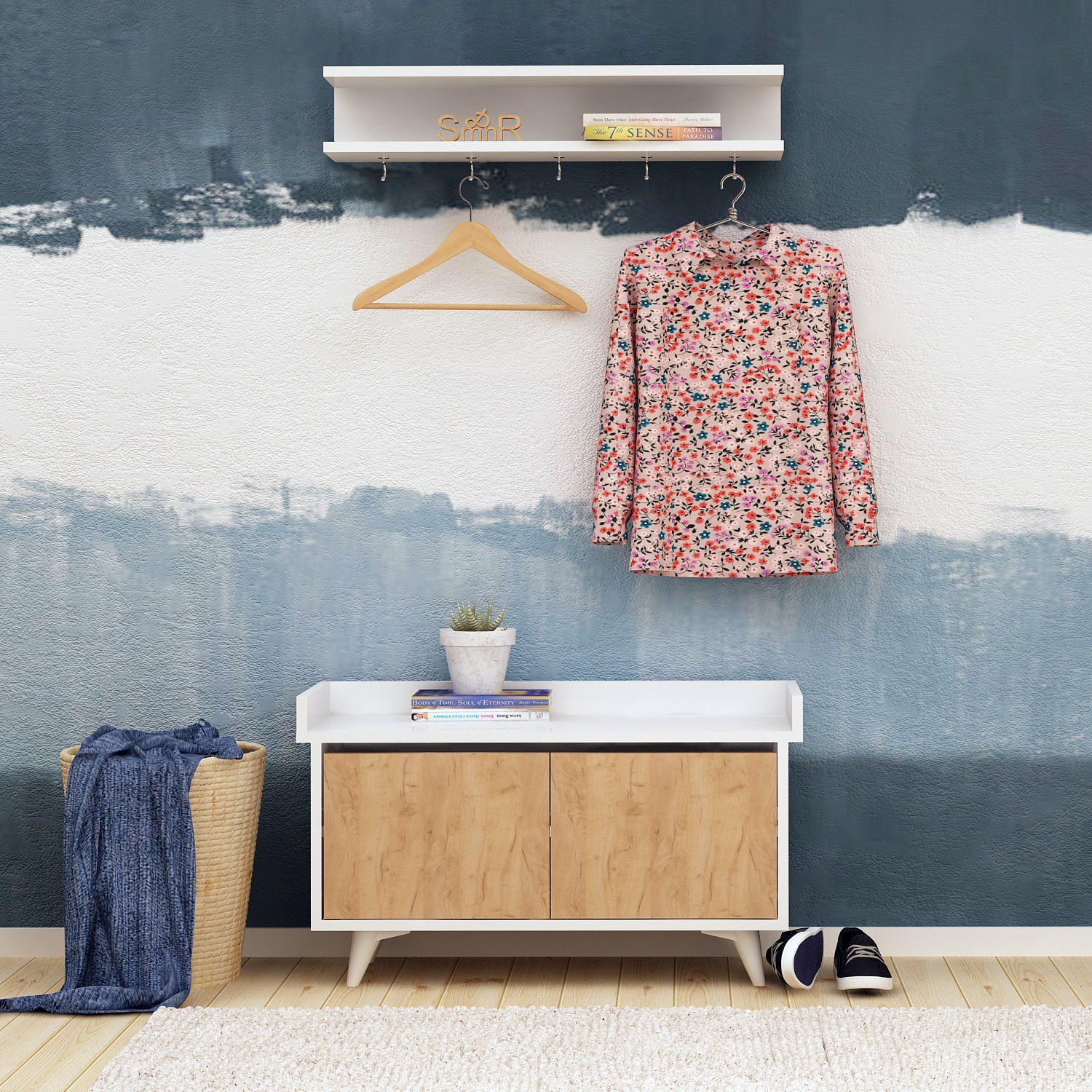 Hanah Home Cipelarnik 90x60​​x35cm Hrast-Beli