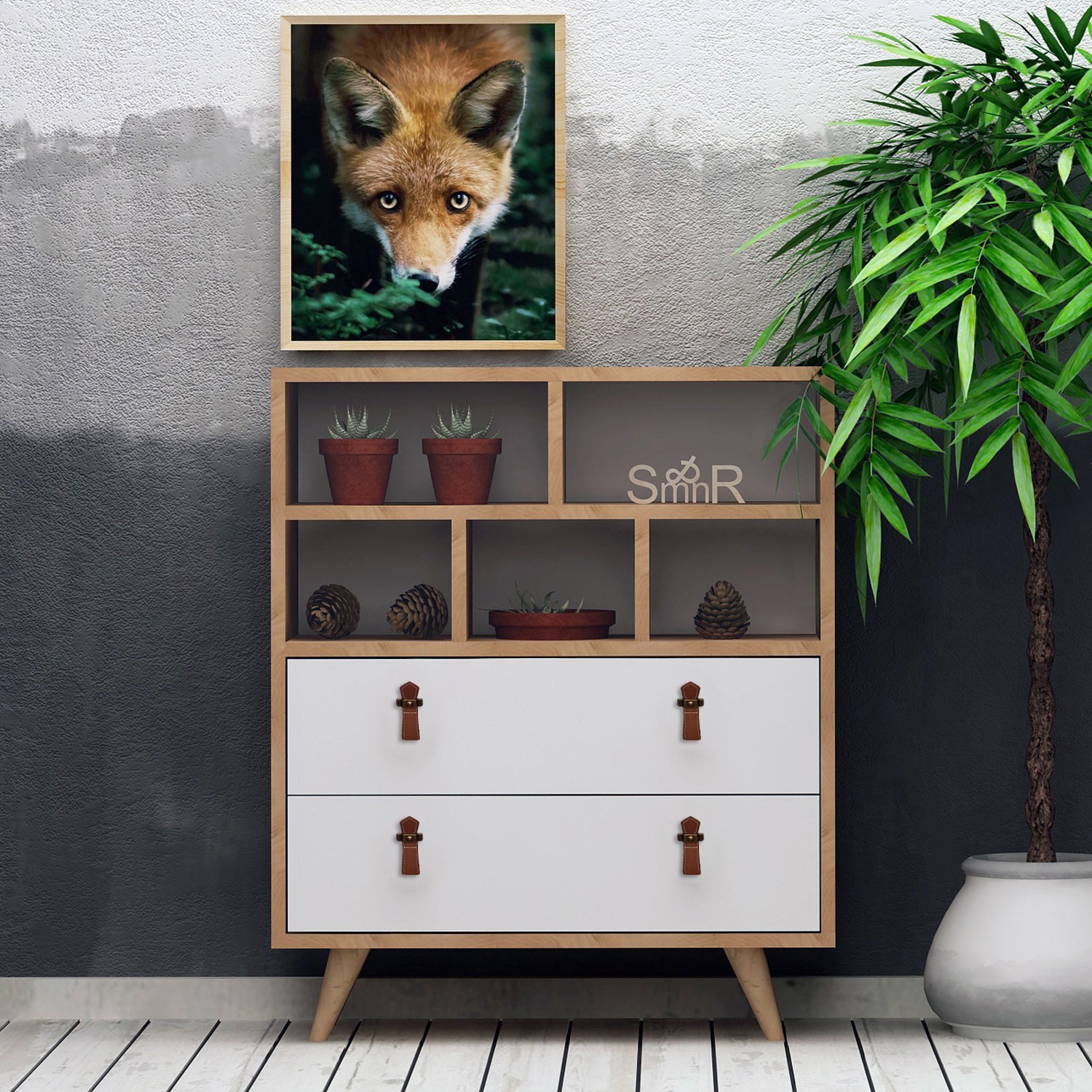 Hanah Home Komoda Beggu 70x85,6x40cm Hrast-Bela