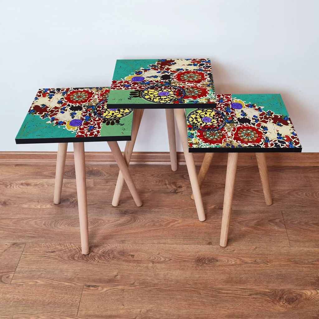 Hanah Home Set klub stočića 3Shp56, 3 komada, Šareni