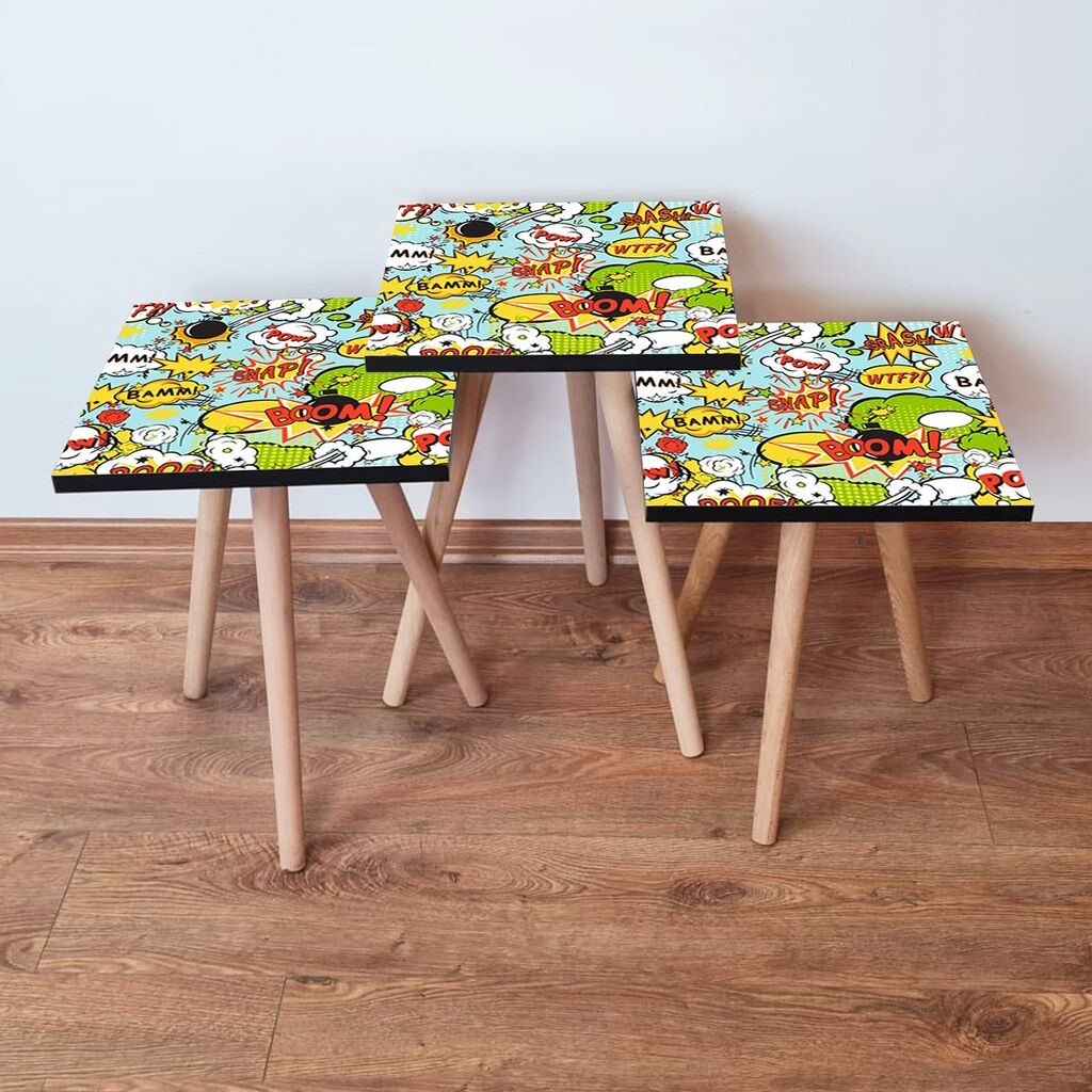 Hanah Home Set klub stočića 3Shp9, 3 komada, Šareni