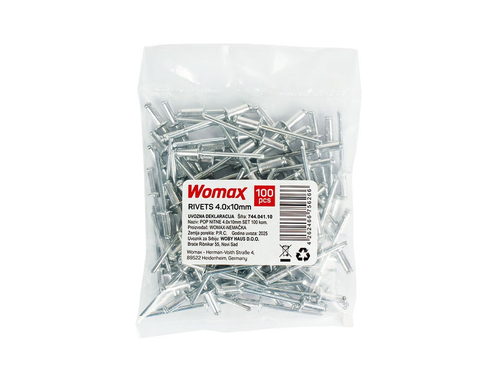Womax Set pop nitni, 4x10mm, 100 komada