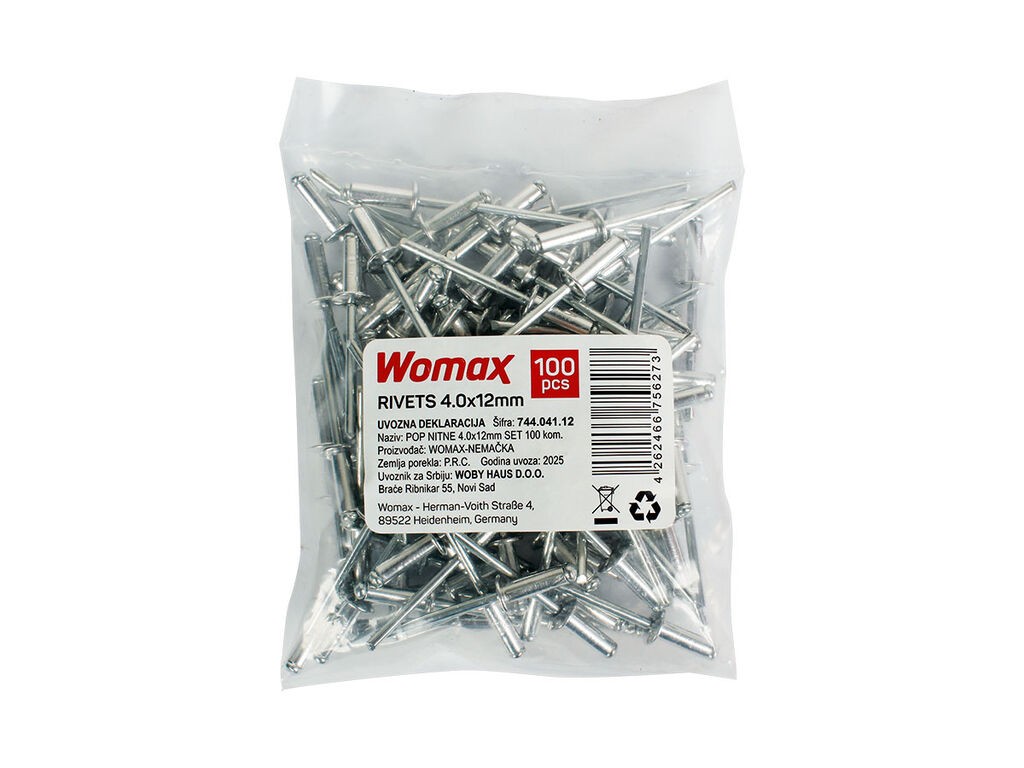 Womax Set pop nitni, 4.8x12 mm, 100 komada
