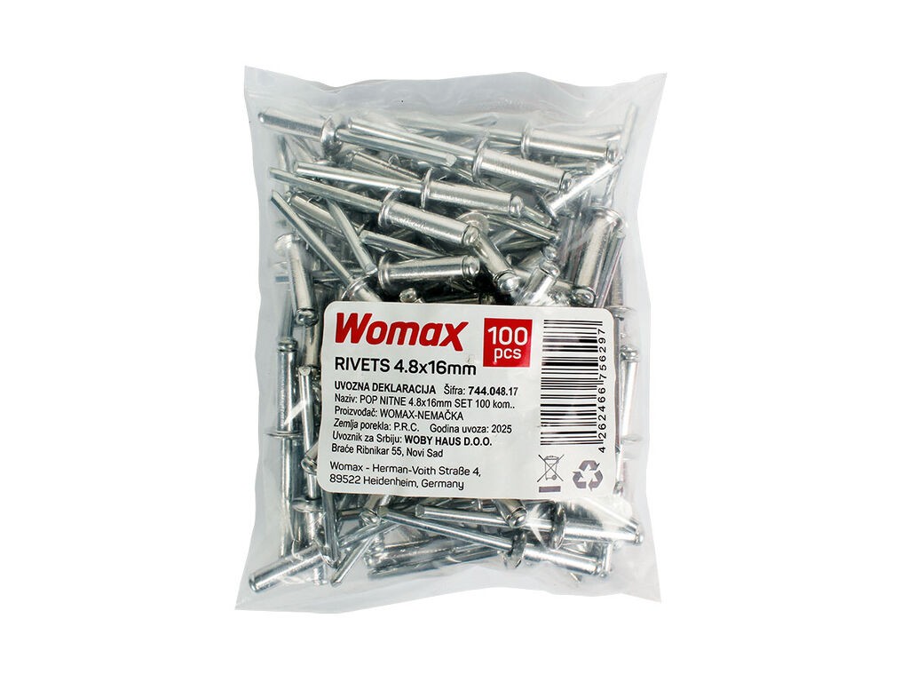 Womax Set pop nitni, 4.8x16 mm, 100 komada